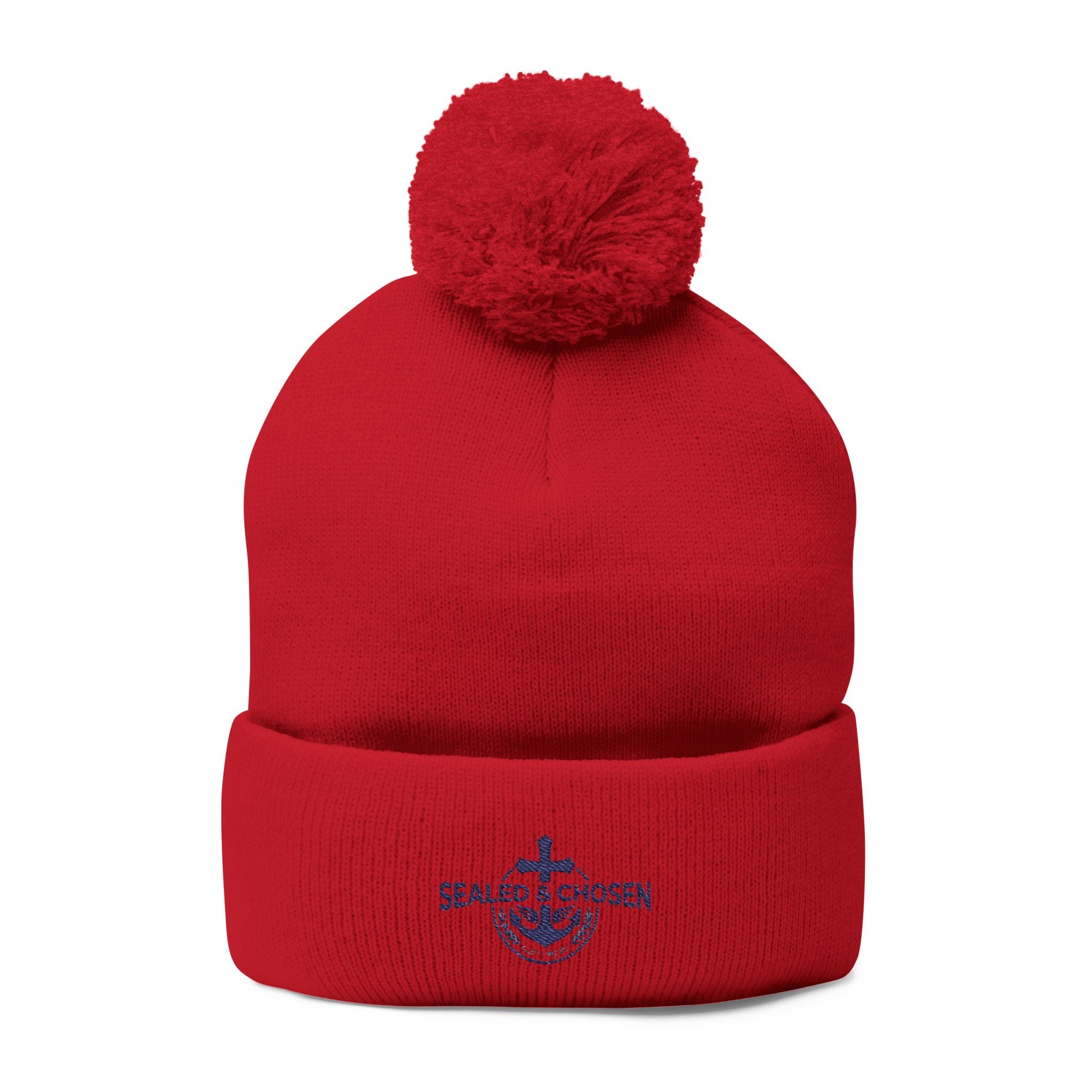 Embroidered Pom-Pom Knit Cap — 'SEALS CHOSEN' Anchor Logo