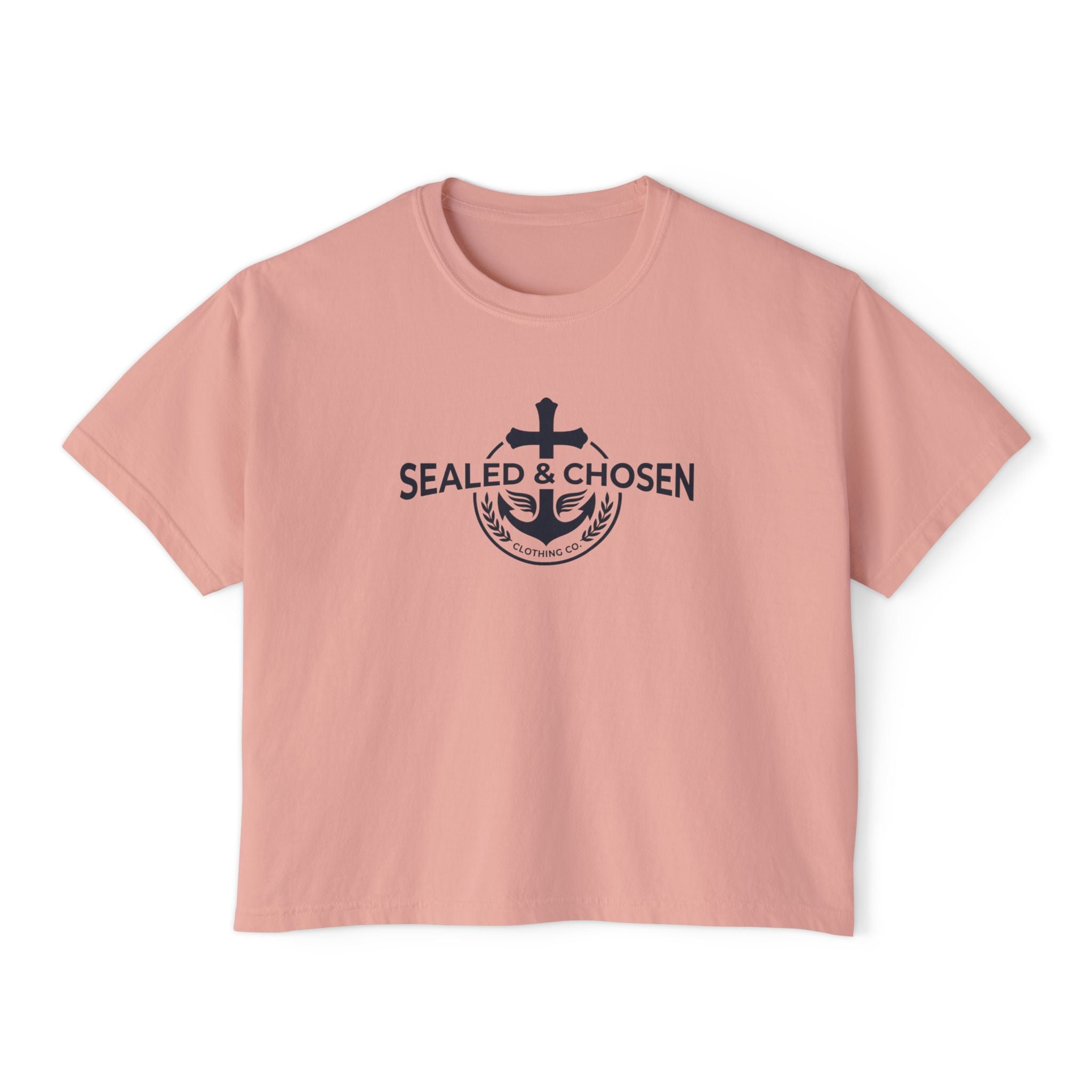 Sealed & Chosen Christian Boxy Tee — Isaiah 54:17 Faith Graphic Shirt