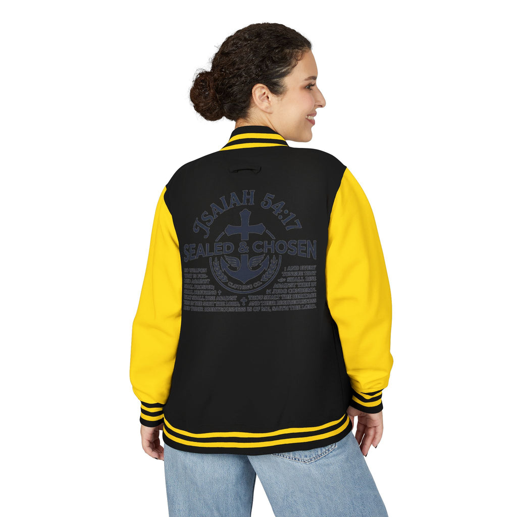 Isaiah 54:17 Varsity Letterman Jacket — Sealed & Chosen Faith Apparel