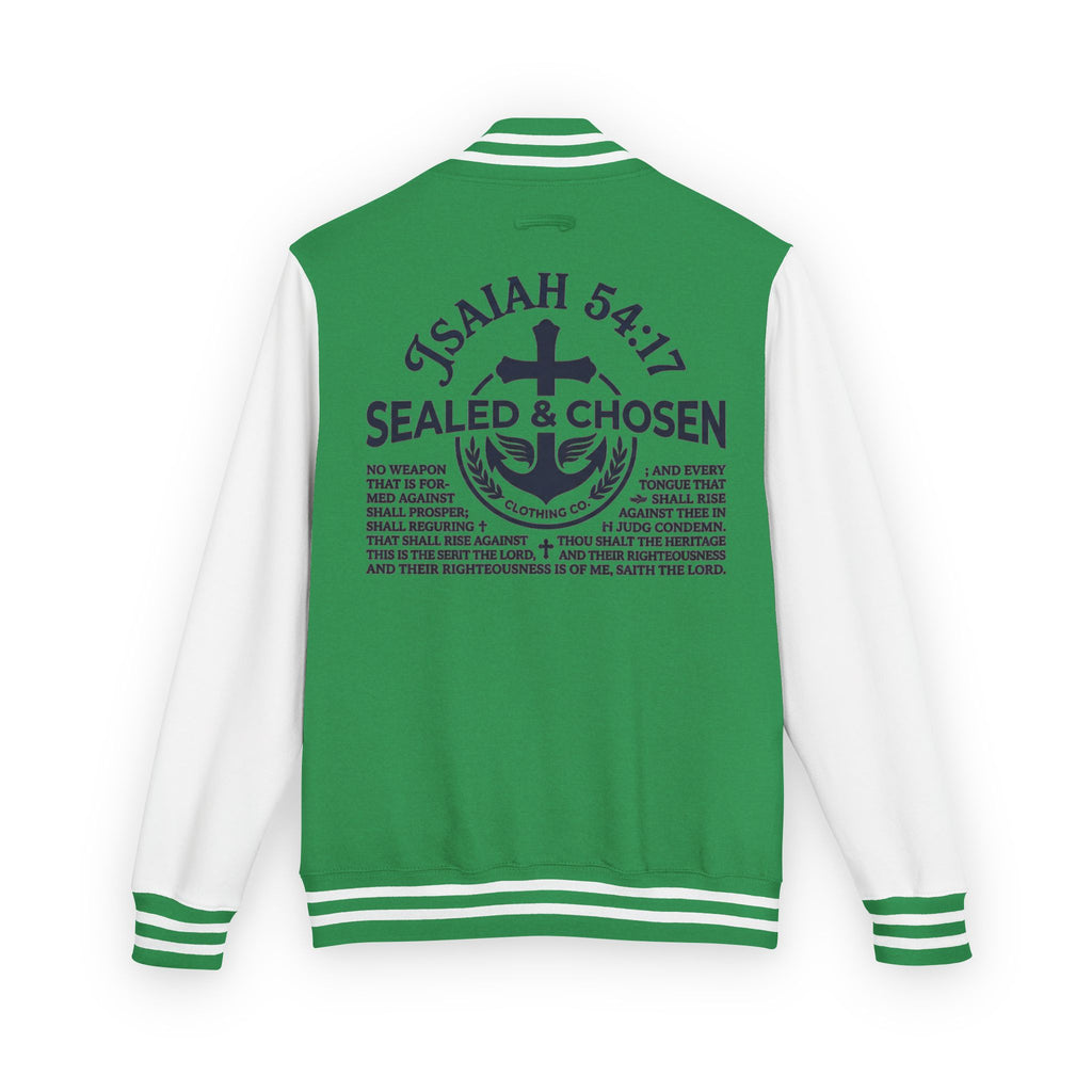 Isaiah 54:17 Varsity Letterman Jacket — Sealed & Chosen Faith Apparel