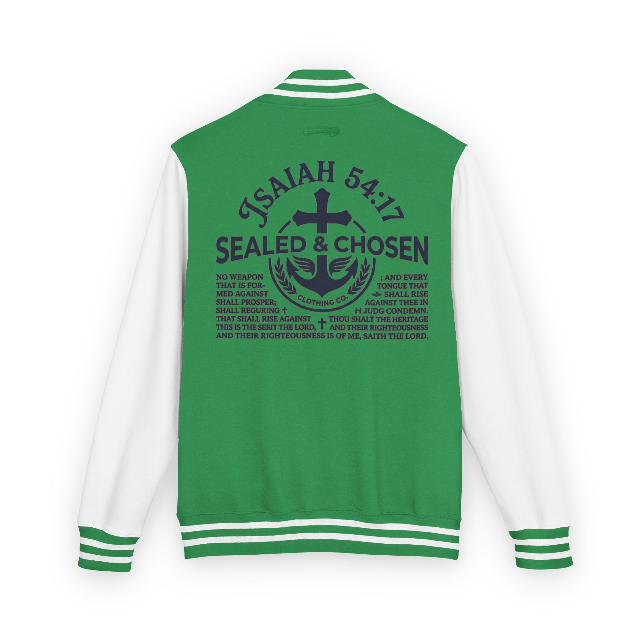 Isaiah 54:17 Varsity Letterman Jacket — Sealed & Chosen Faith Apparel