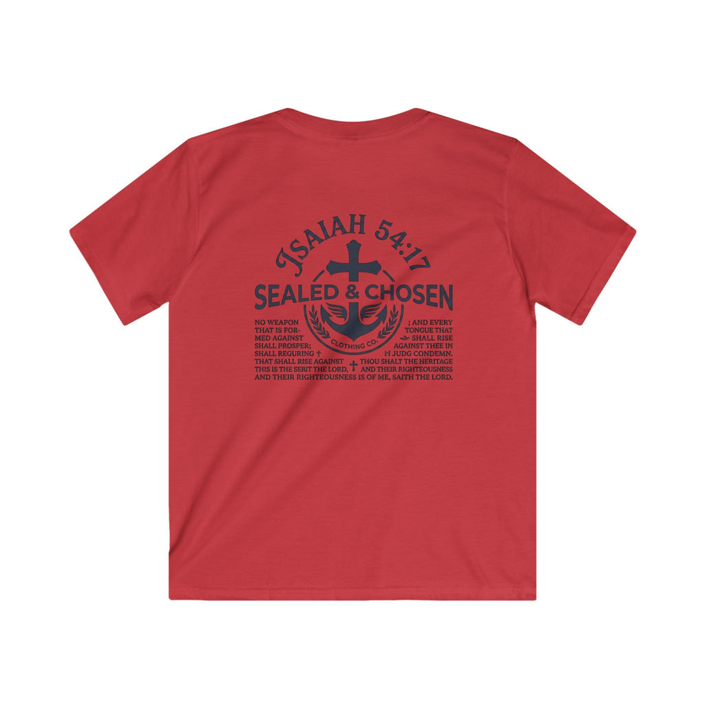 Kids Tee — "Sealed & Chosen" Christian Anchor Shirt (Isaiah 54:17)