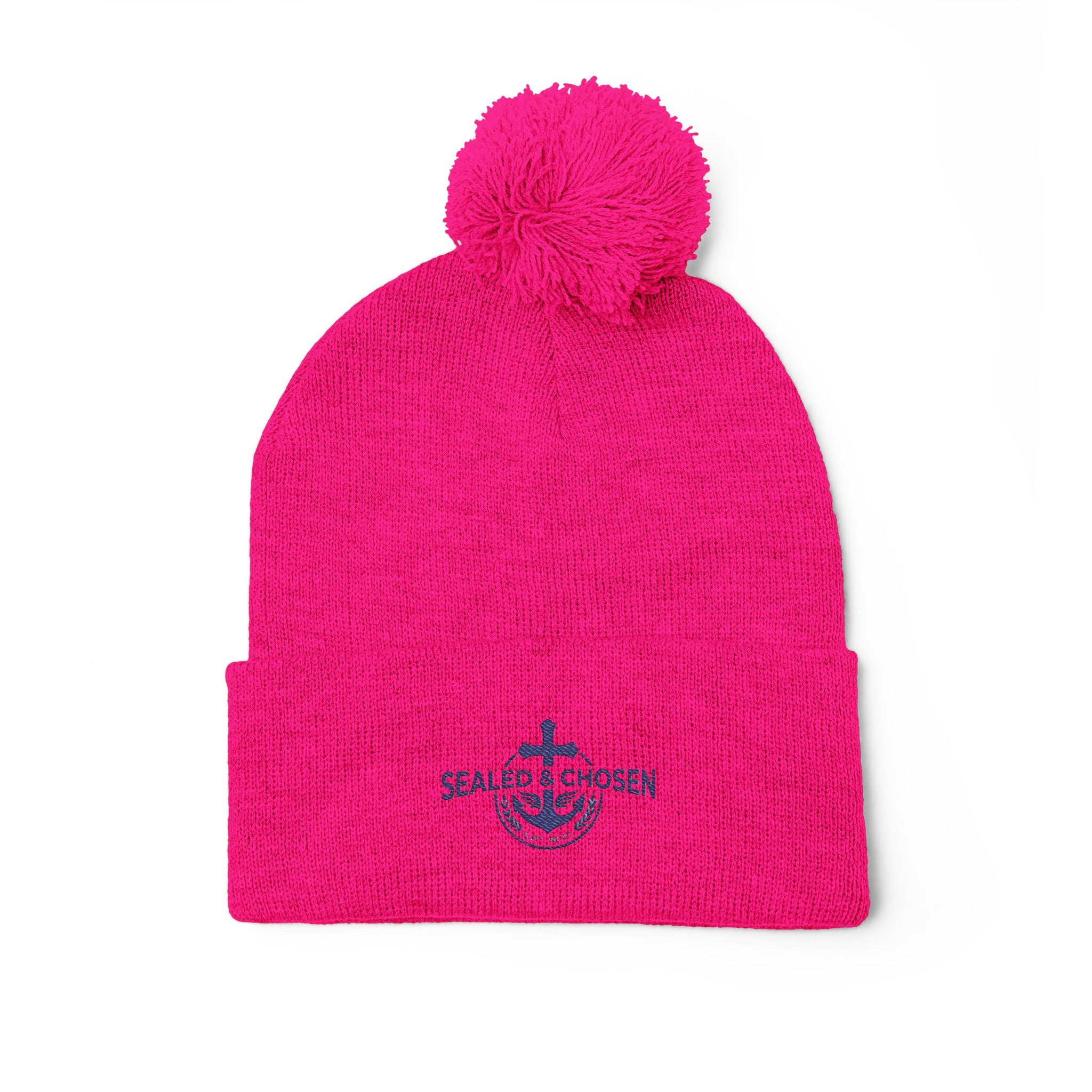 Embroidered Pom-Pom Knit Cap — 'SEALS CHOSEN' Anchor Logo
