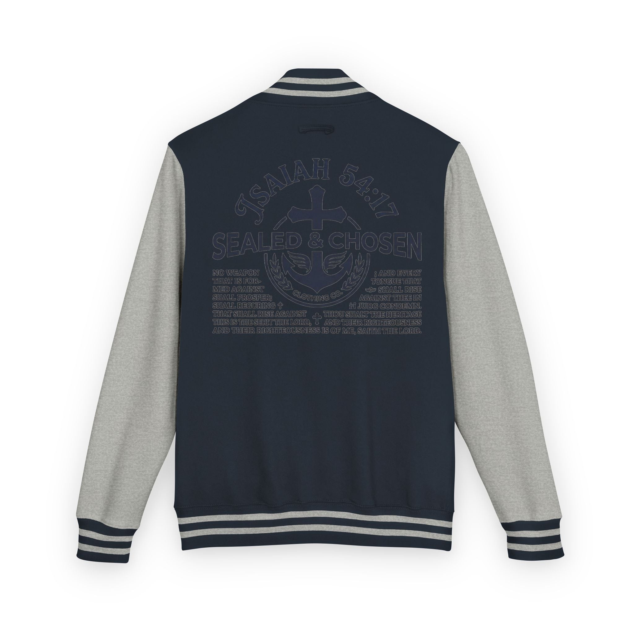 Isaiah 54:17 Varsity Letterman Jacket — Sealed & Chosen Faith Apparel