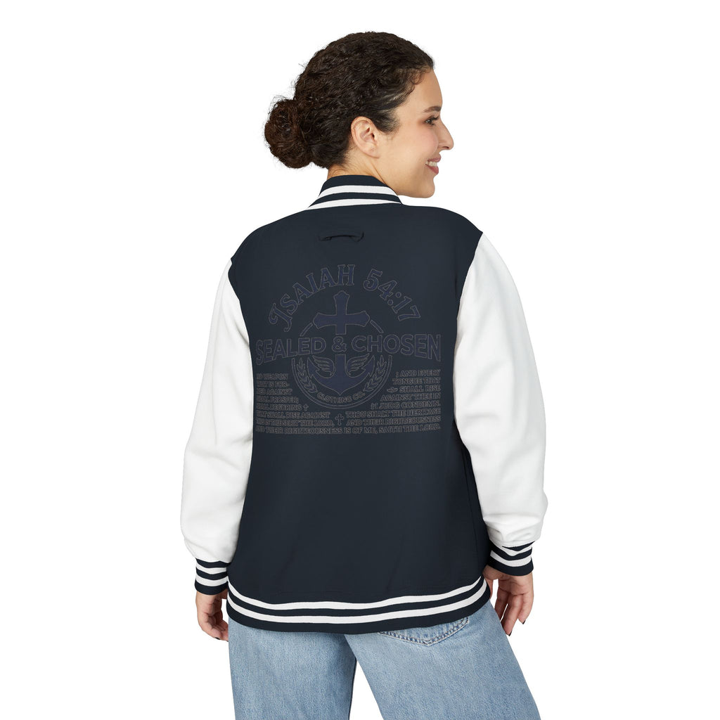 Isaiah 54:17 Varsity Letterman Jacket — Sealed & Chosen Faith Apparel
