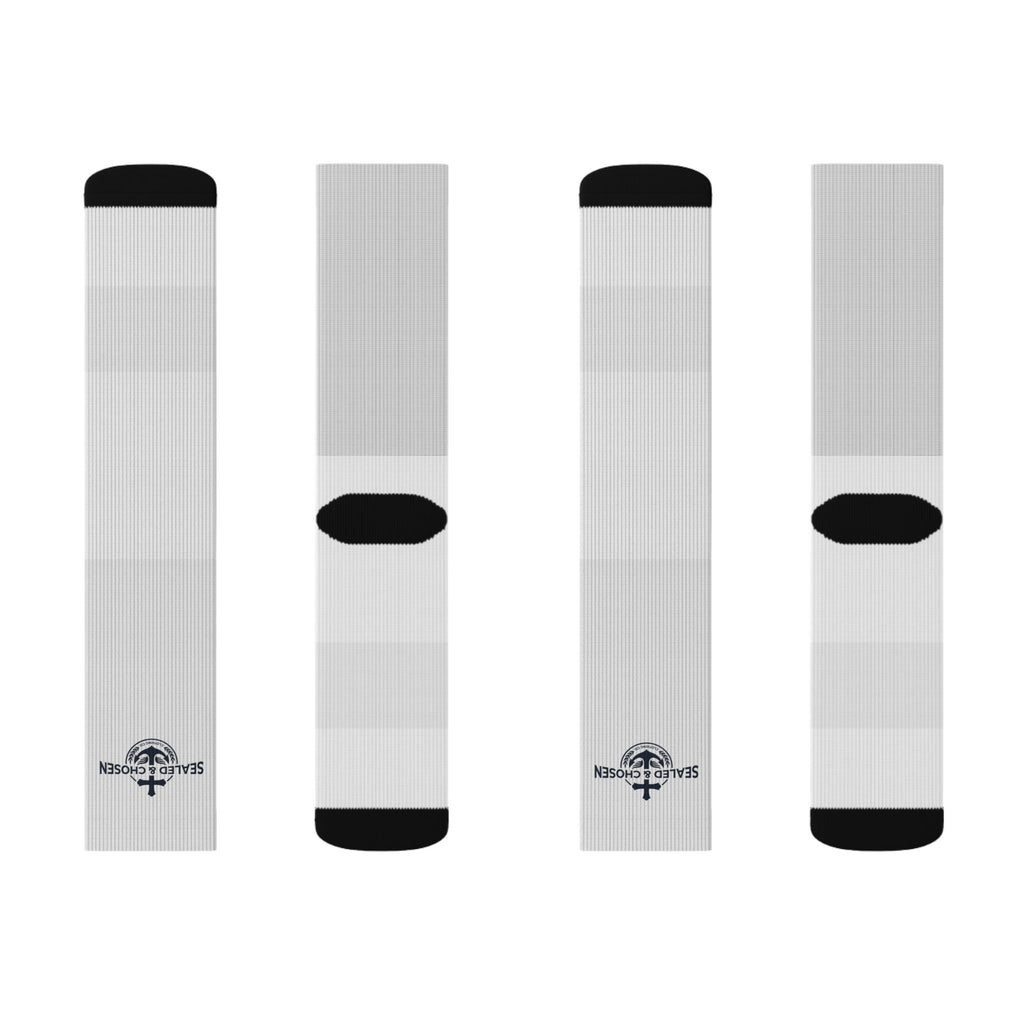 Custom Sublimation Crew Socks — Lightweight White Athletic Socks with Small Logo