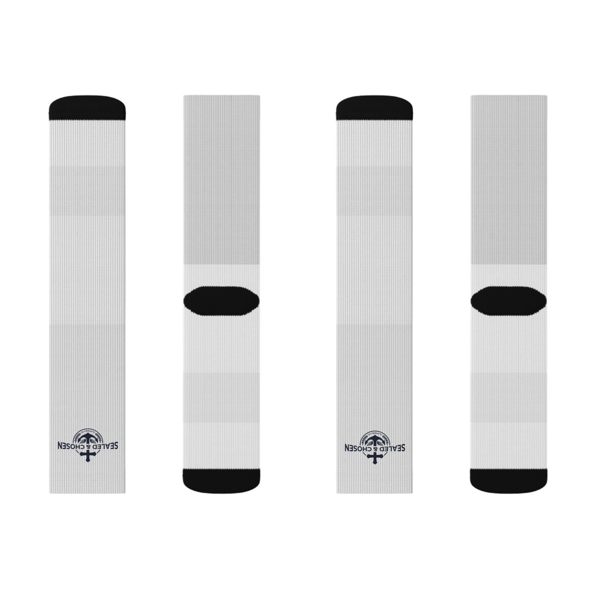 Custom Sublimation Crew Socks — Lightweight White Athletic Socks with Small Logo