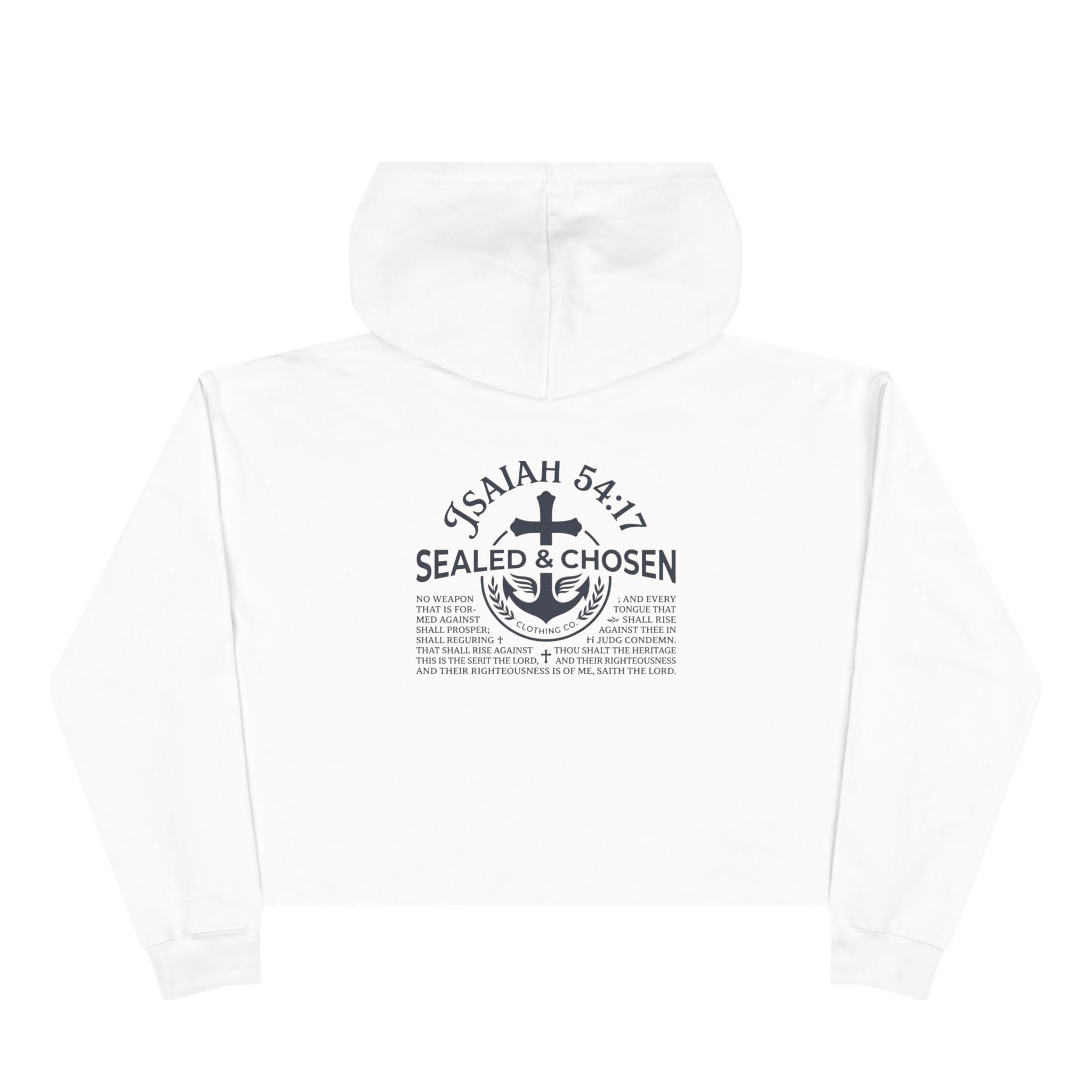 Christian Crop Hoodie — "Sealed & Chosen" Isaiah 54:17 Anchor Design
