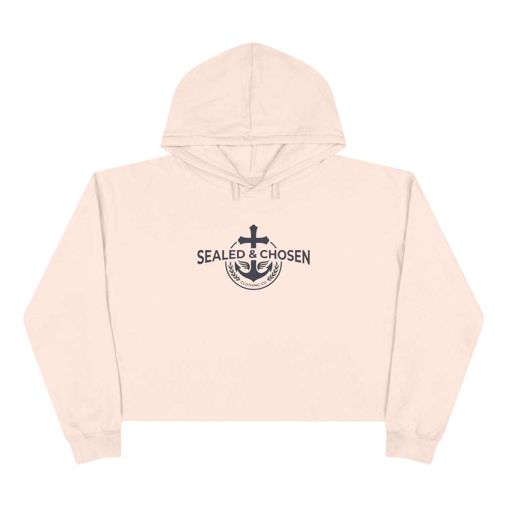 Christian Crop Hoodie — "Sealed & Chosen" Isaiah 54:17 Anchor Design