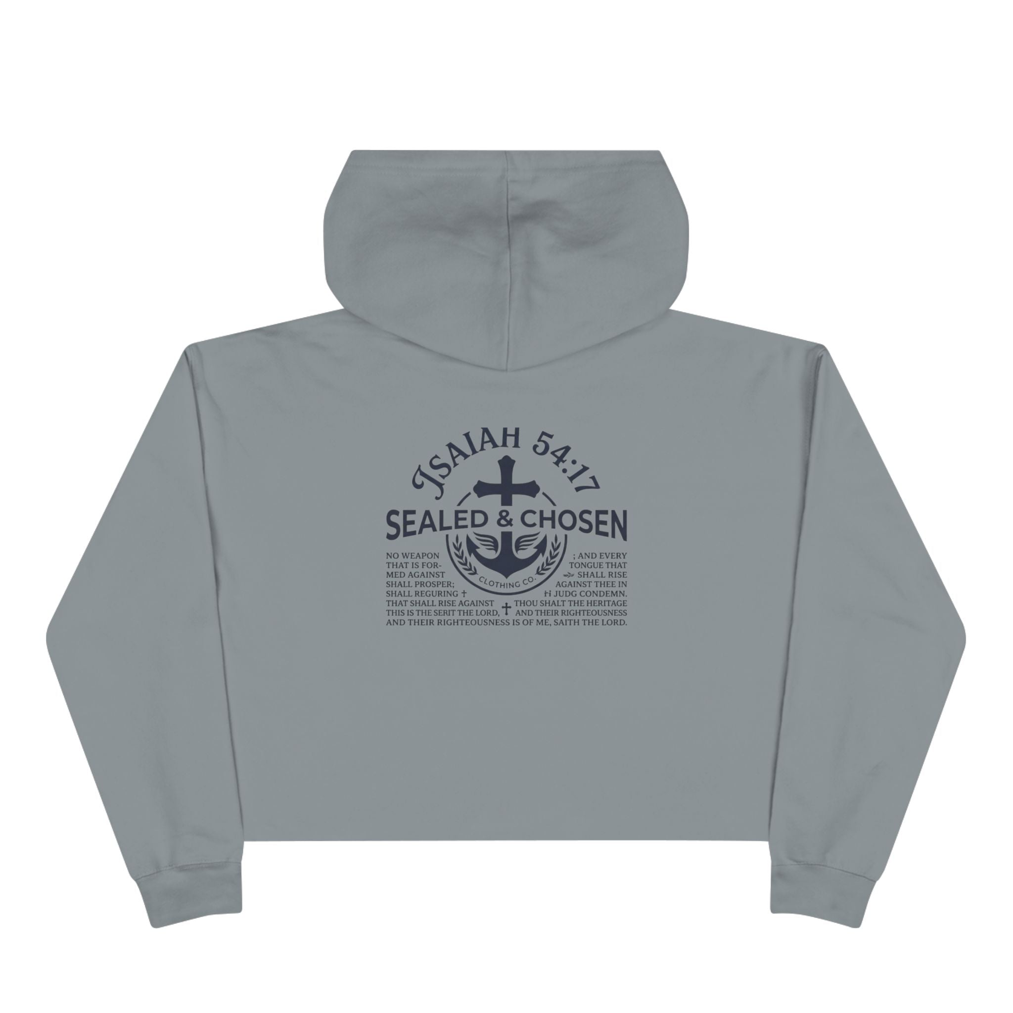 Christian Crop Hoodie — "Sealed & Chosen" Isaiah 54:17 Anchor Design
