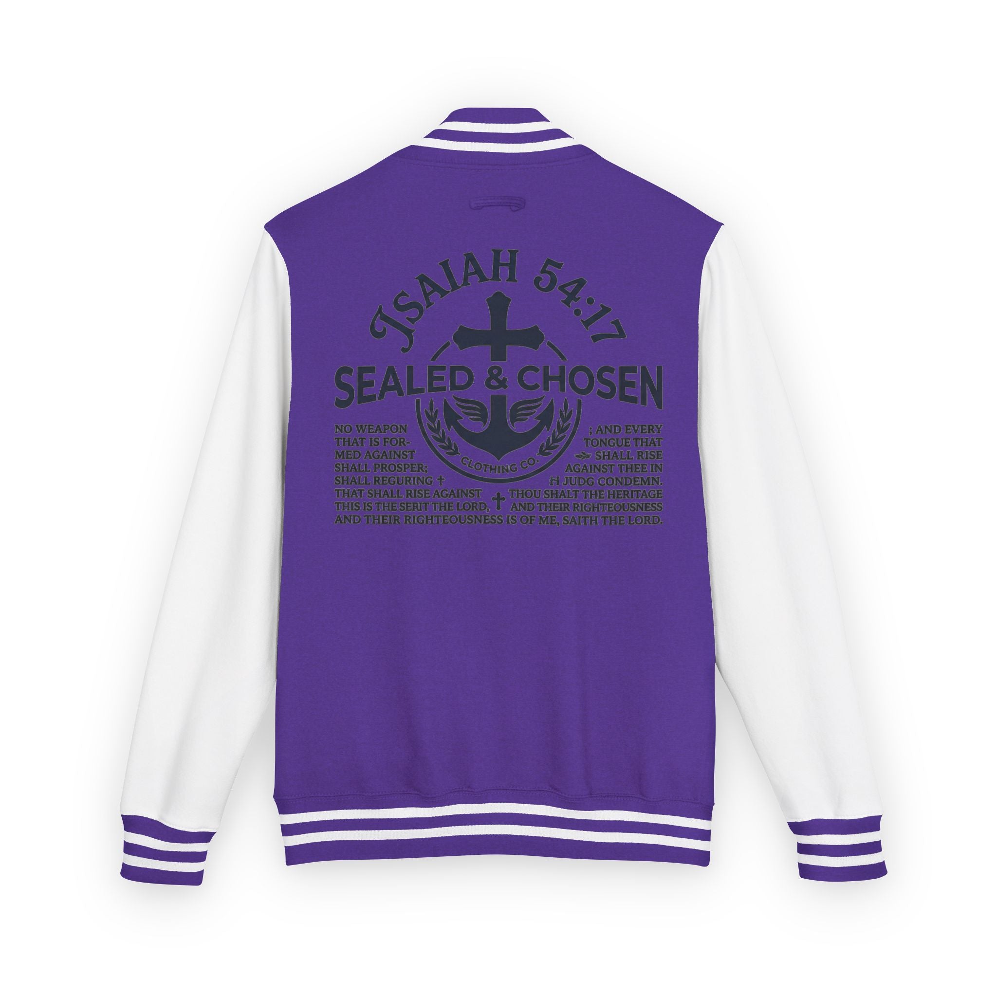 Isaiah 54:17 Varsity Letterman Jacket — Sealed & Chosen Faith Apparel