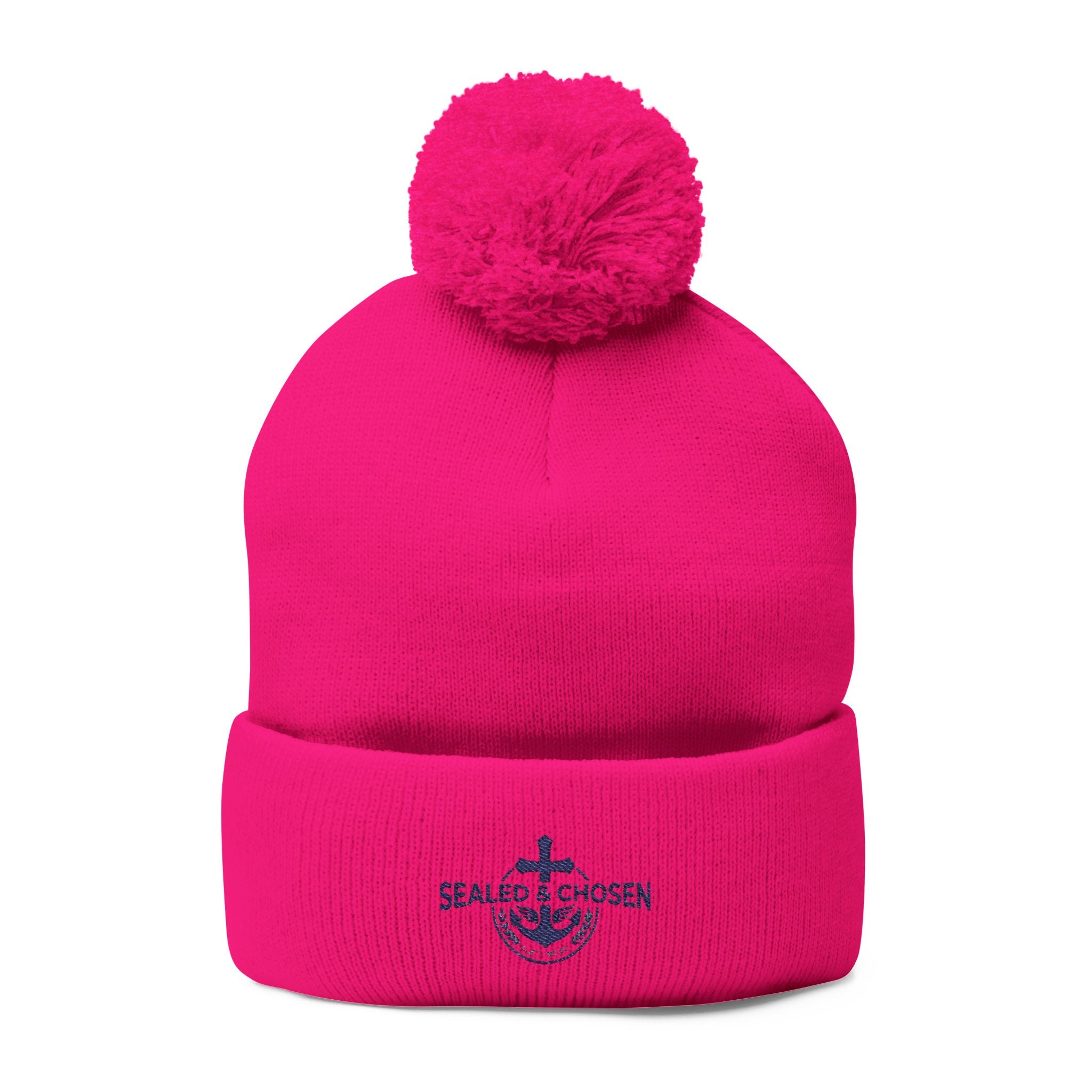 Embroidered Pom-Pom Knit Cap — 'SEALS CHOSEN' Anchor Logo