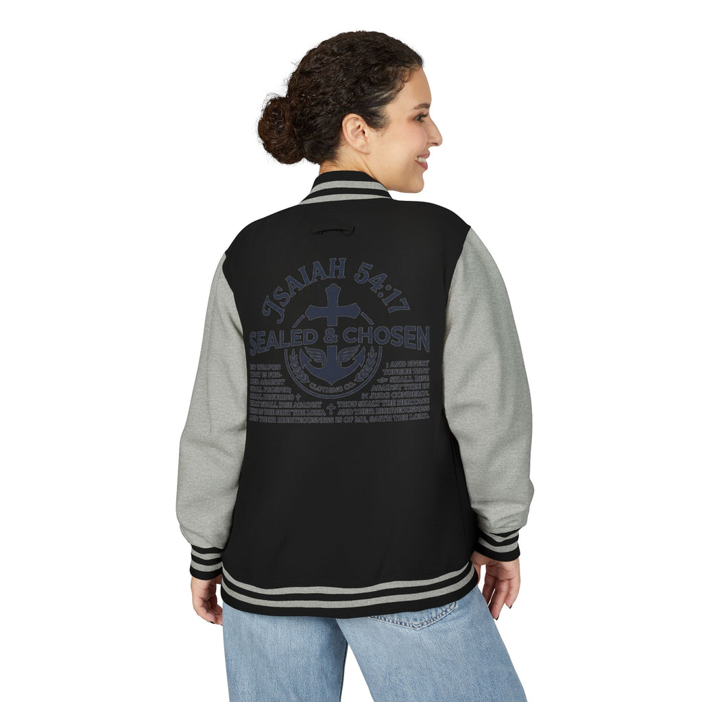 Isaiah 54:17 Varsity Letterman Jacket — Sealed & Chosen Faith Apparel