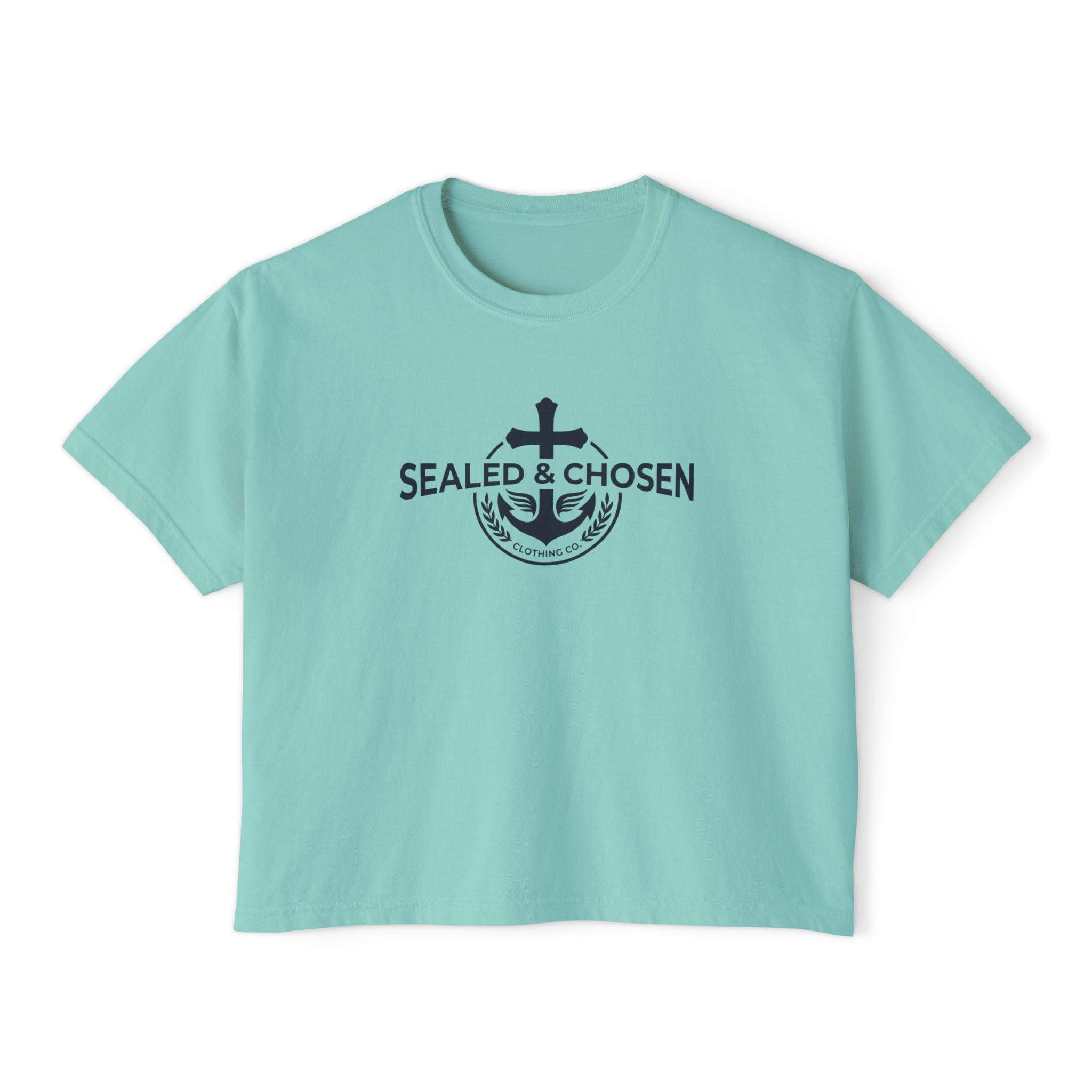 Sealed & Chosen Christian Boxy Tee — Isaiah 54:17 Faith Graphic Shirt