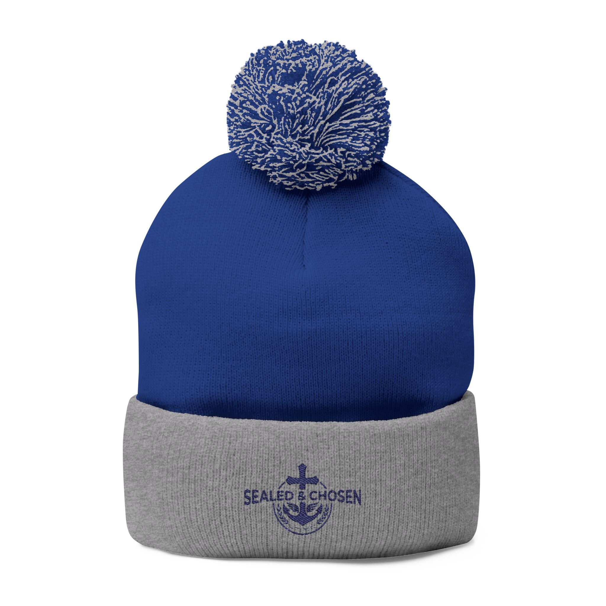 Embroidered Pom-Pom Knit Cap — 'SEALS CHOSEN' Anchor Logo
