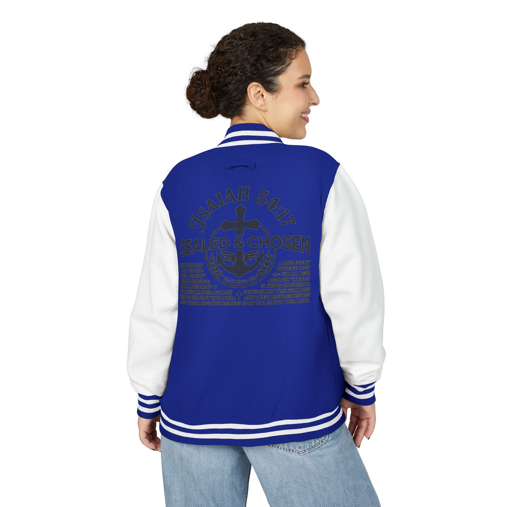 Isaiah 54:17 Varsity Letterman Jacket — Sealed & Chosen Faith Apparel