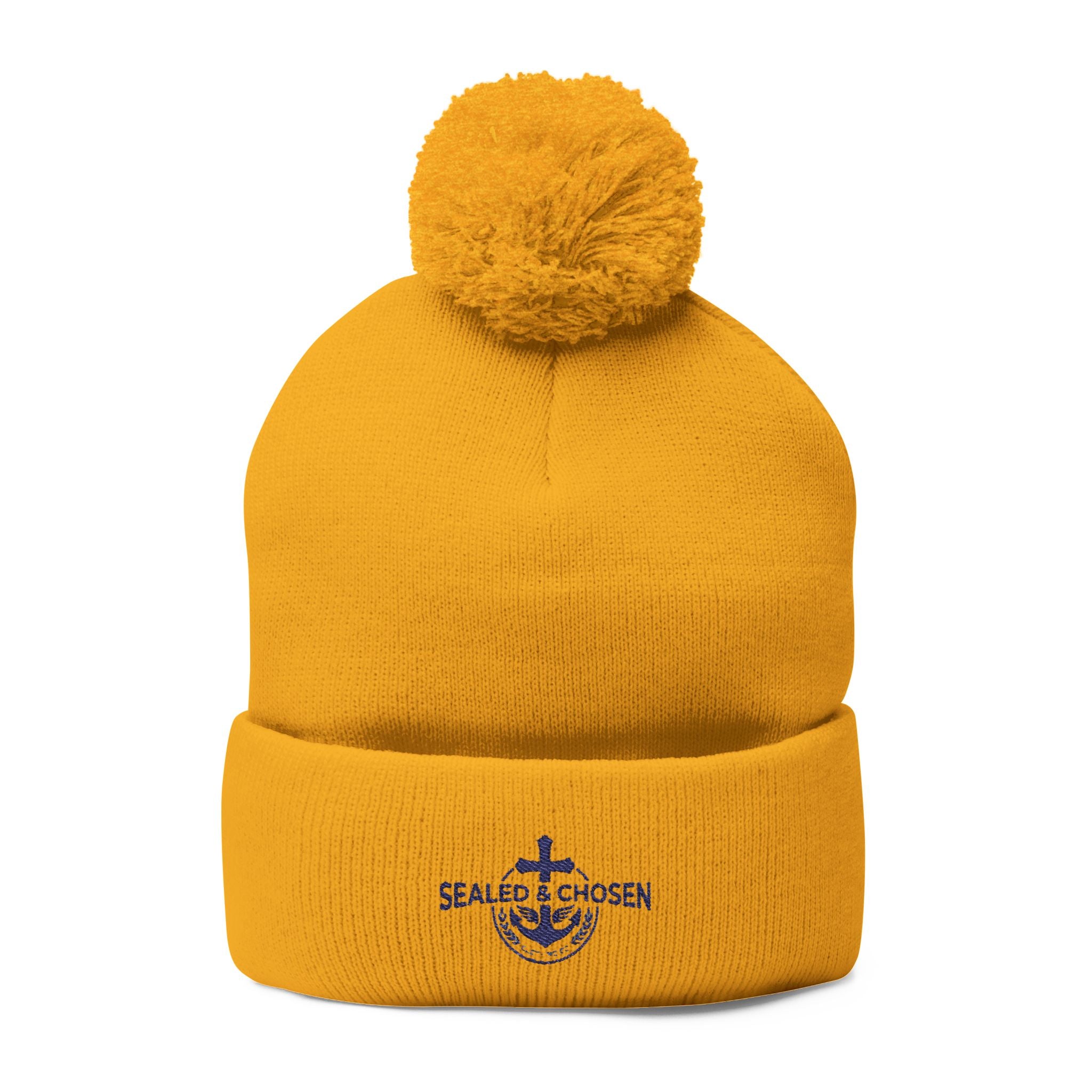 Embroidered Pom-Pom Knit Cap — 'SEALS CHOSEN' Anchor Logo