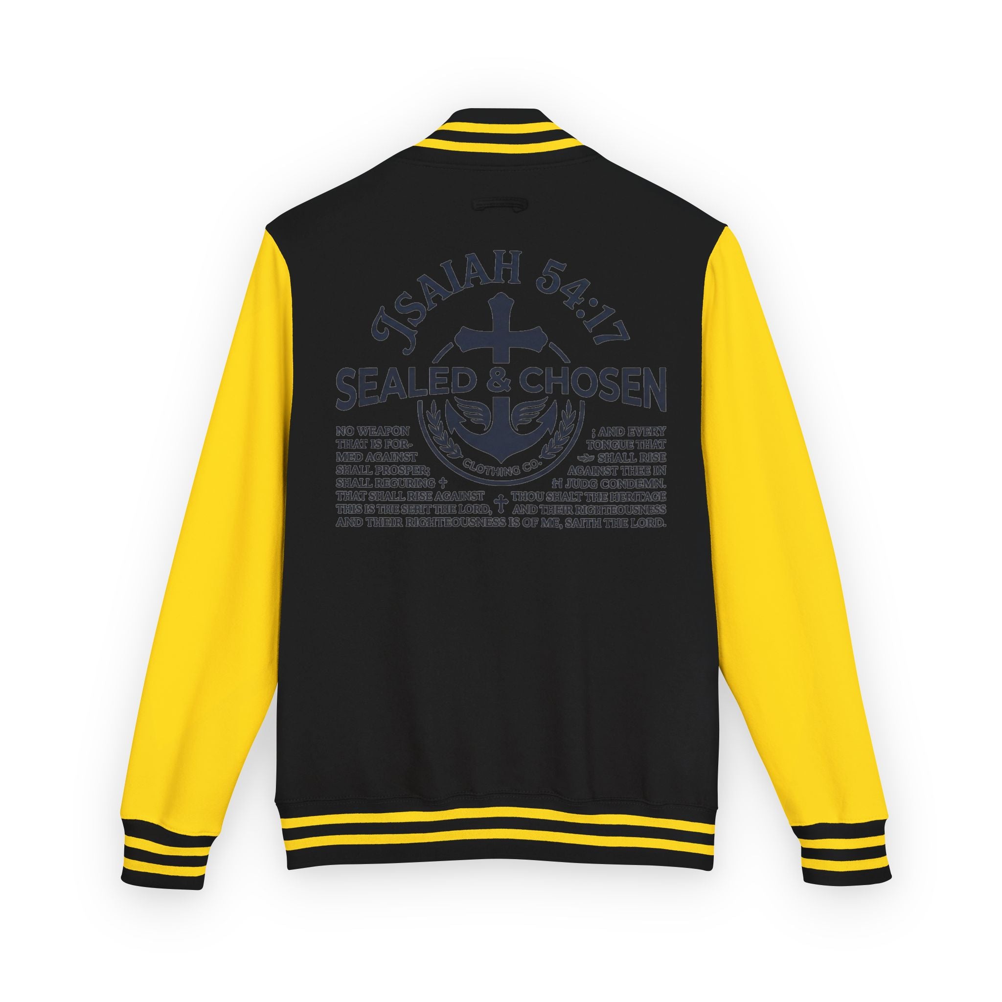 Isaiah 54:17 Varsity Letterman Jacket — Sealed & Chosen Faith Apparel