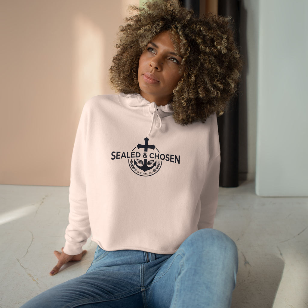 Christian Crop Hoodie — "Sealed & Chosen" Isaiah 54:17 Anchor Design