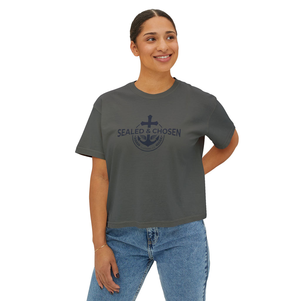Sealed & Chosen Christian Boxy Tee — Isaiah 54:17 Faith Graphic Shirt