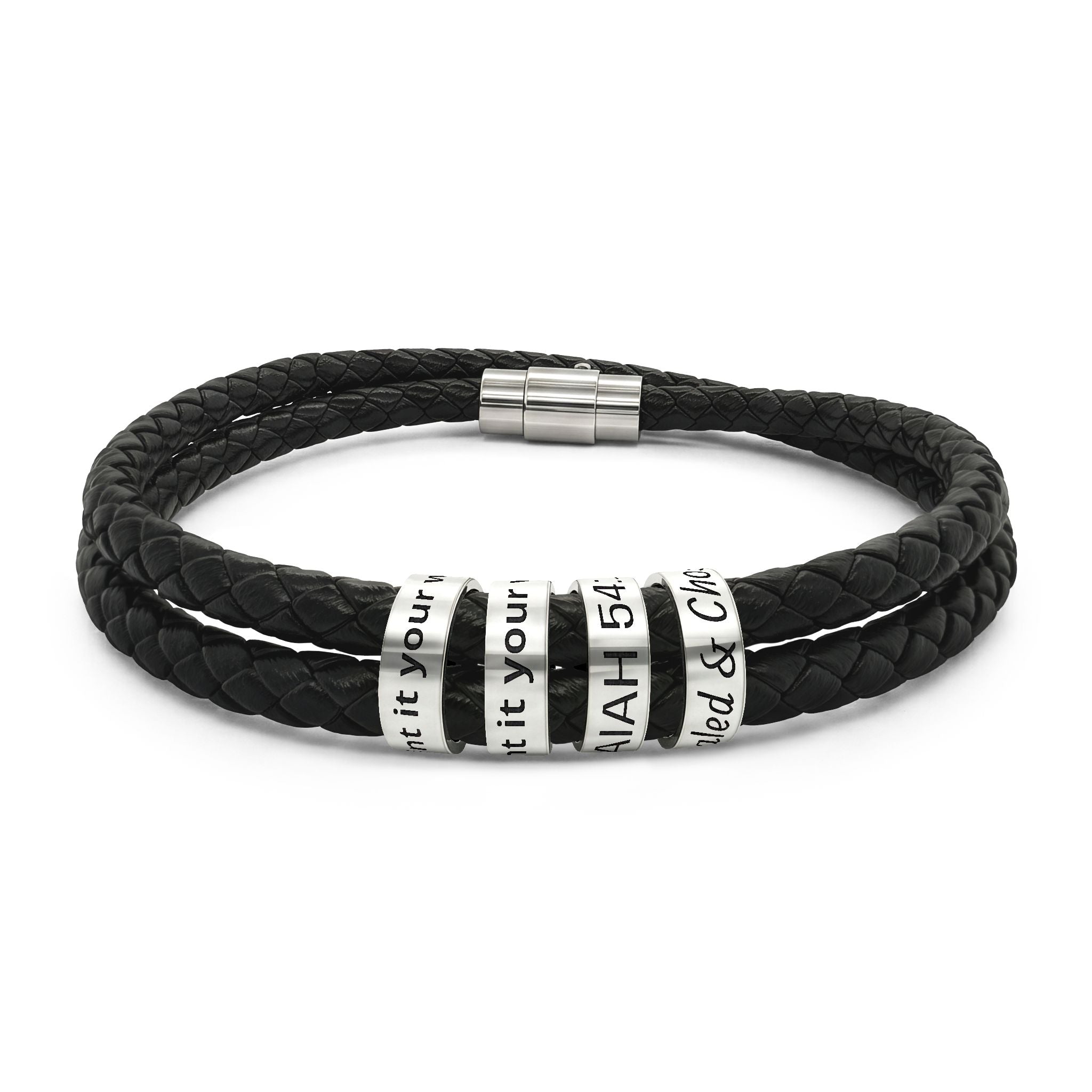 Engraved 'I Love You' Leather Bracelet with Beads