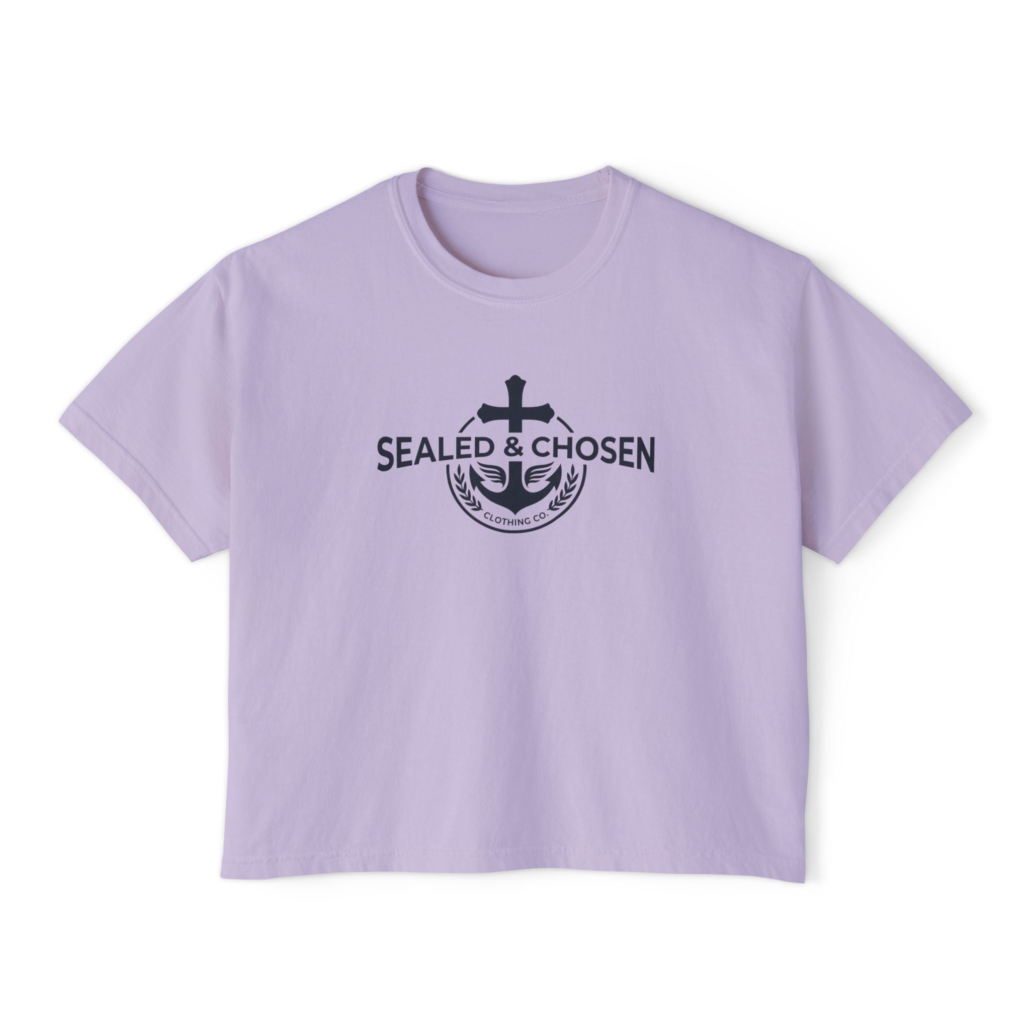 Sealed & Chosen Christian Boxy Tee — Isaiah 54:17 Faith Graphic Shirt