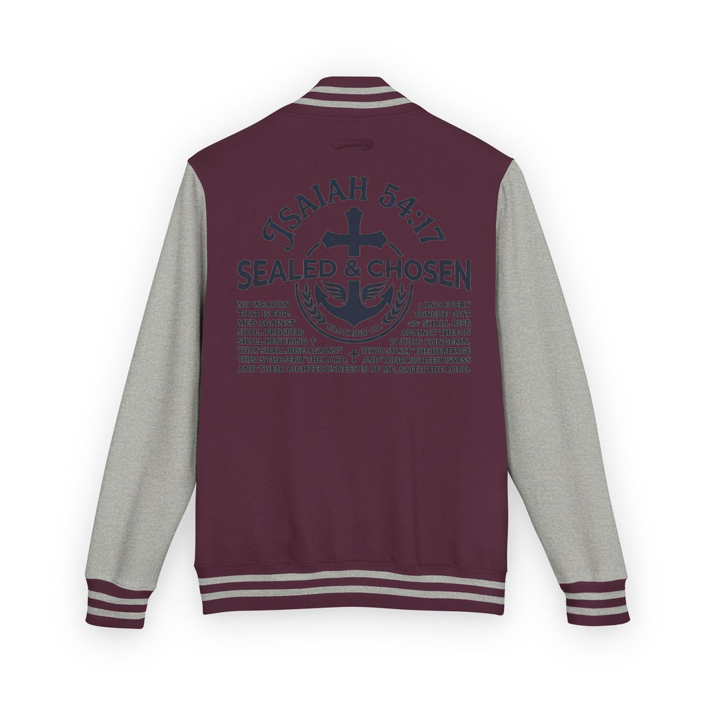 Isaiah 54:17 Varsity Letterman Jacket — Sealed & Chosen Faith Apparel