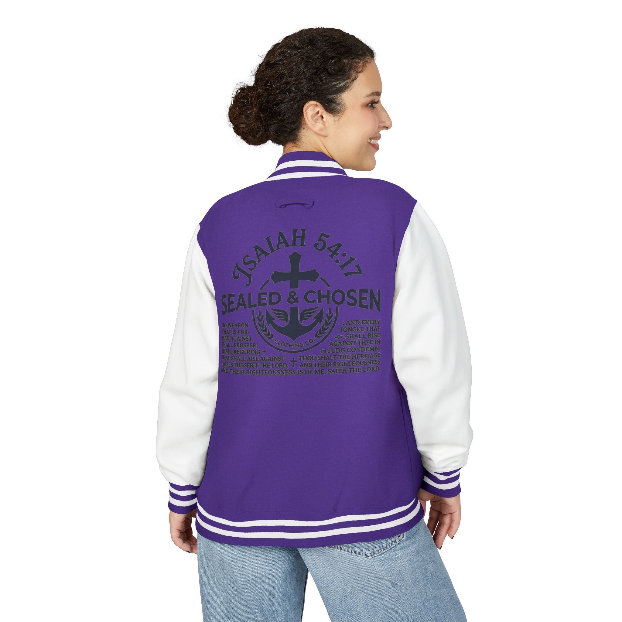 Isaiah 54:17 Varsity Letterman Jacket — Sealed & Chosen Faith Apparel
