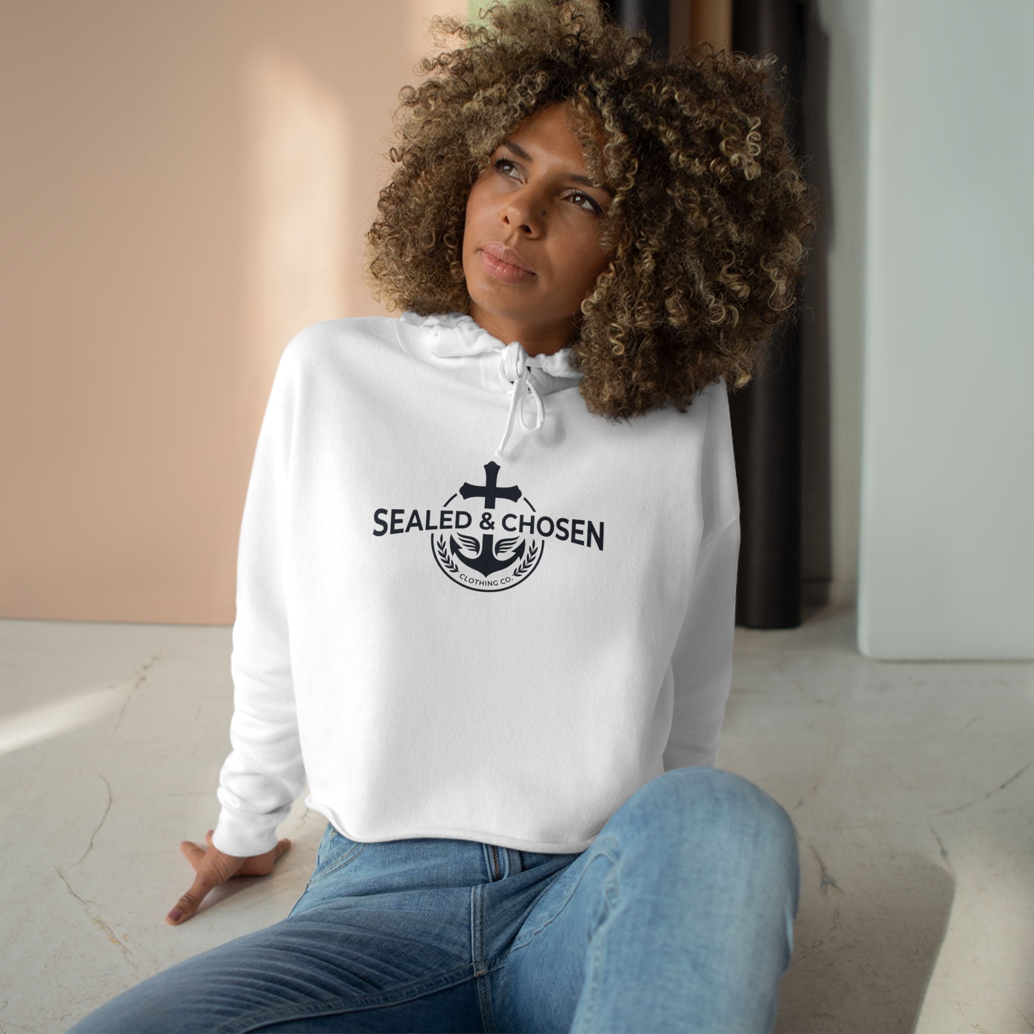 Christian Crop Hoodie — "Sealed & Chosen" Isaiah 54:17 Anchor Design