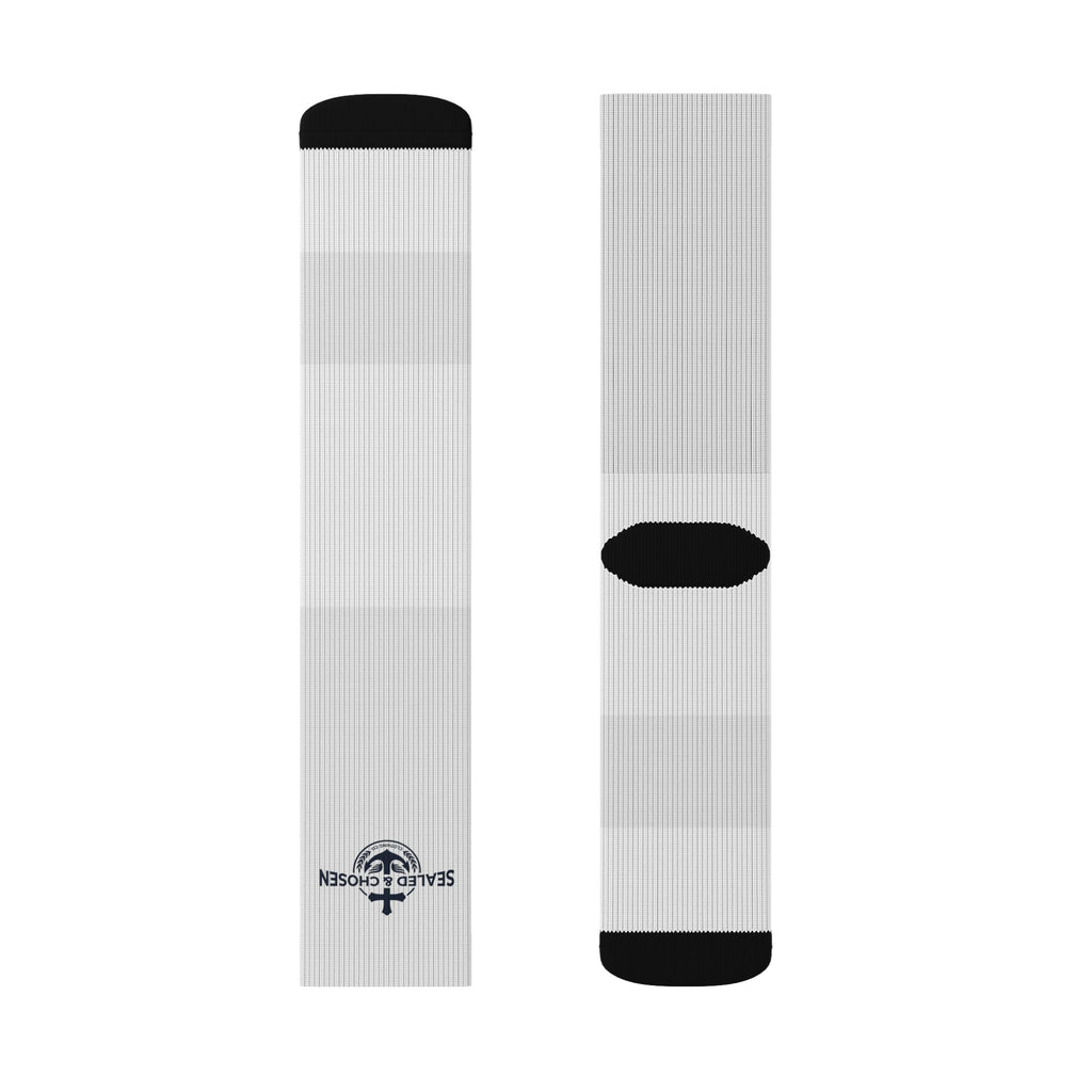 Custom Sublimation Crew Socks — Lightweight White Athletic Socks with Small Logo