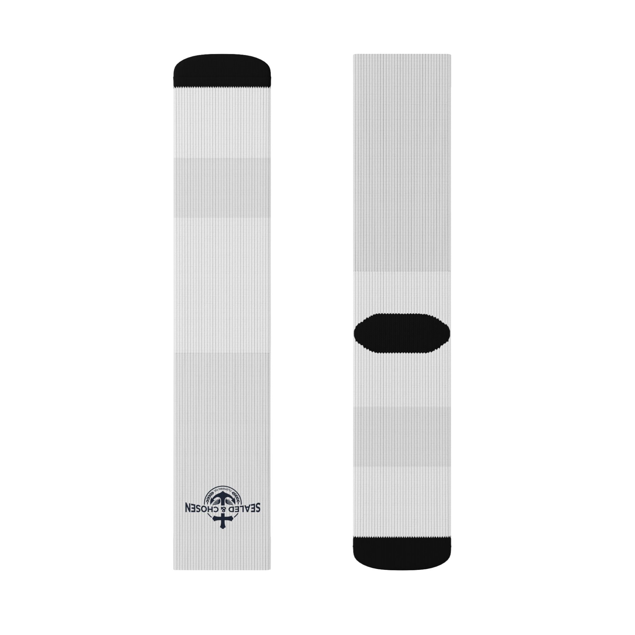 Custom Sublimation Crew Socks — Lightweight White Athletic Socks with Small Logo