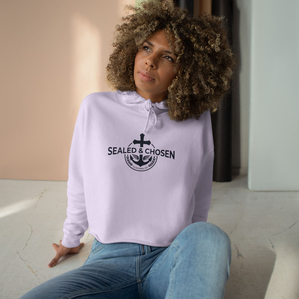 Christian Crop Hoodie — "Sealed & Chosen" Isaiah 54:17 Anchor Design