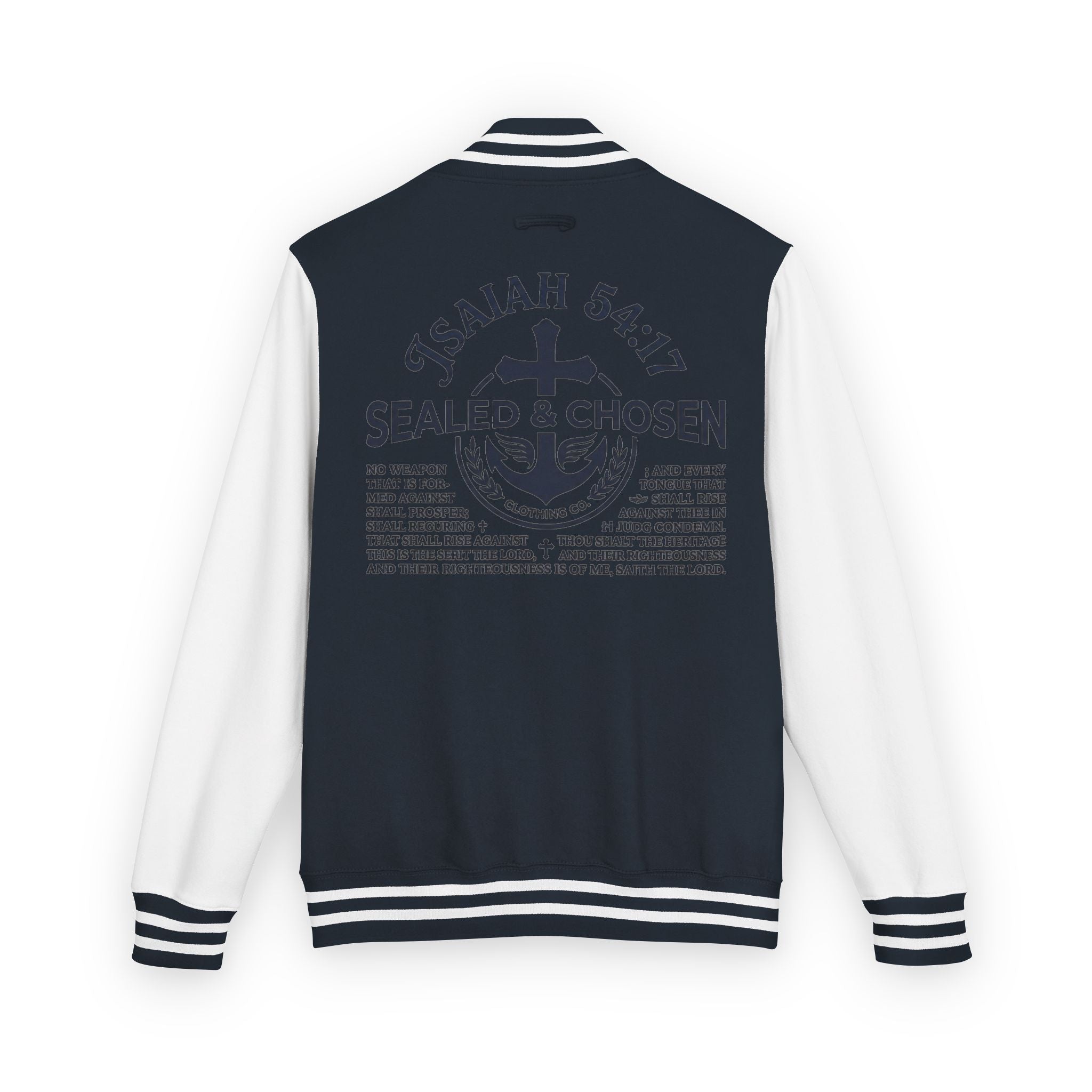 Isaiah 54:17 Varsity Letterman Jacket — Sealed & Chosen Faith Apparel