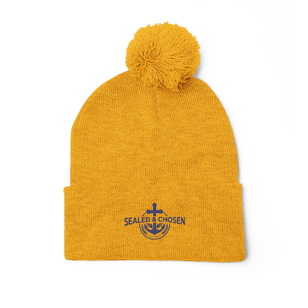 Embroidered Pom-Pom Knit Cap — 'SEALS CHOSEN' Anchor Logo