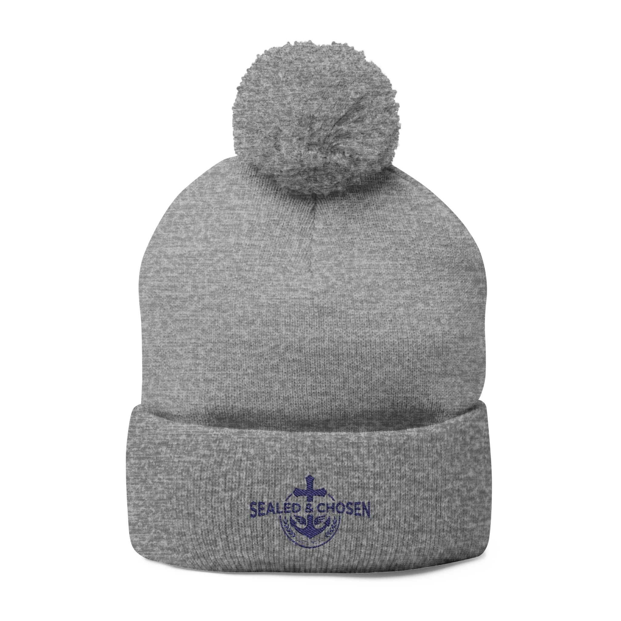 Embroidered Pom-Pom Knit Cap — 'SEALS CHOSEN' Anchor Logo