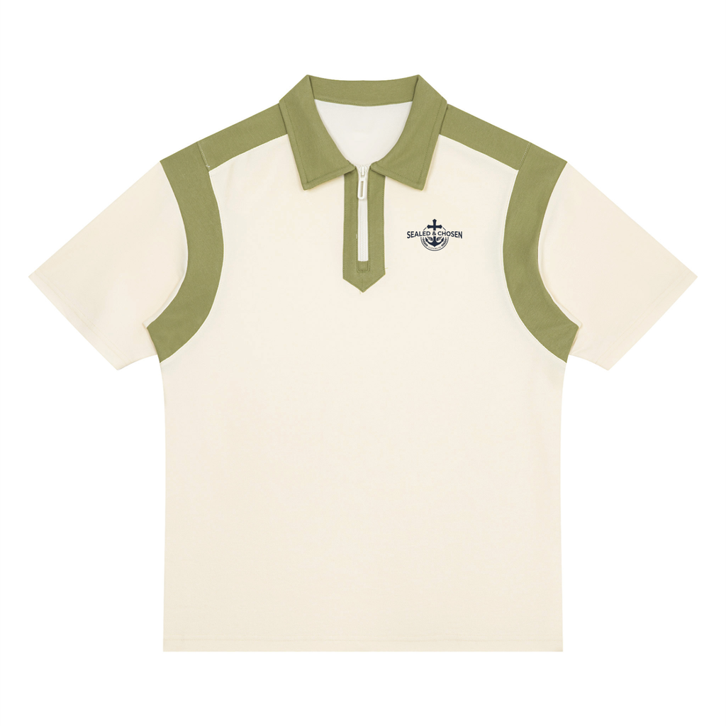 Unisex Color Block Quarter Zip Polo Shirt