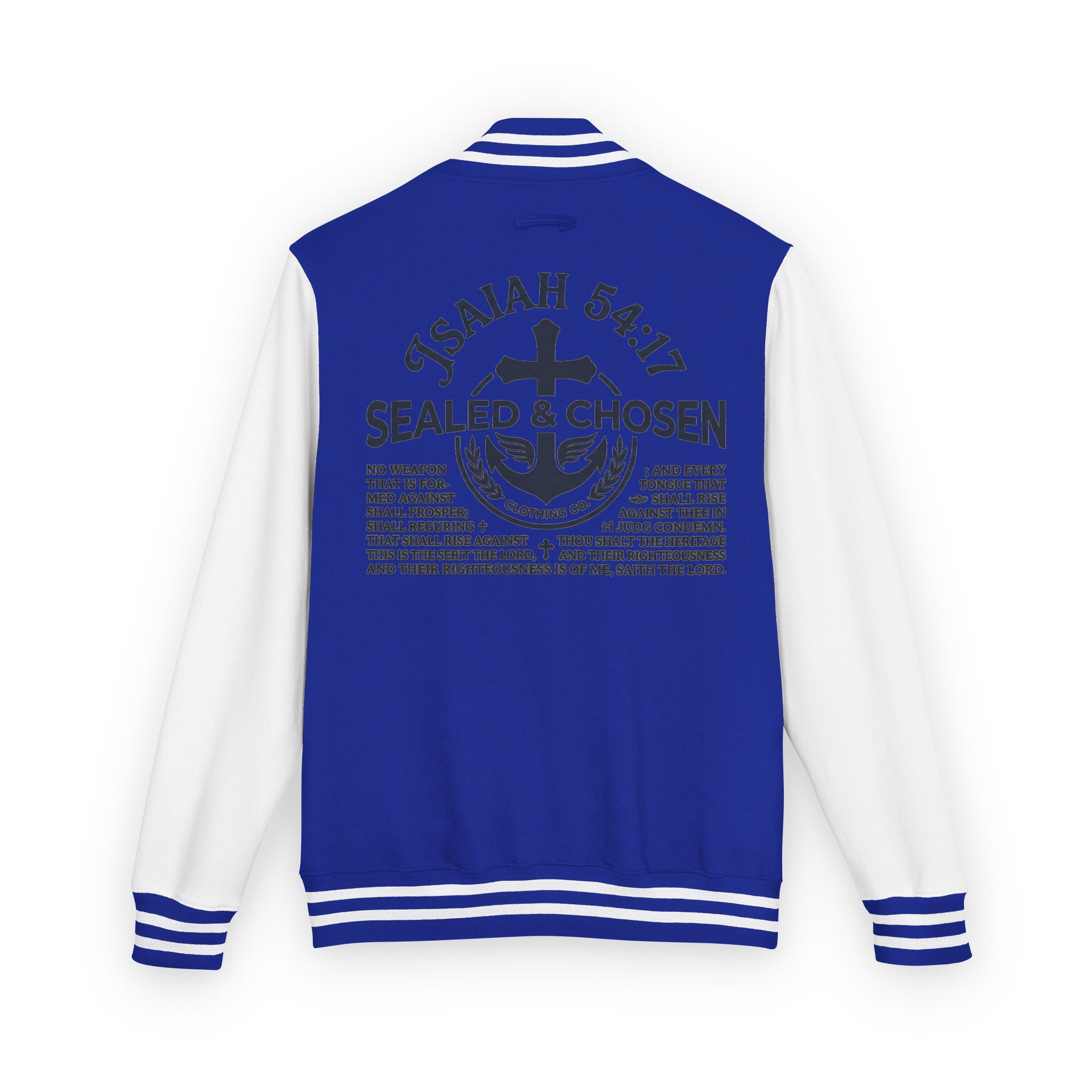 Isaiah 54:17 Varsity Letterman Jacket — Sealed & Chosen Faith Apparel
