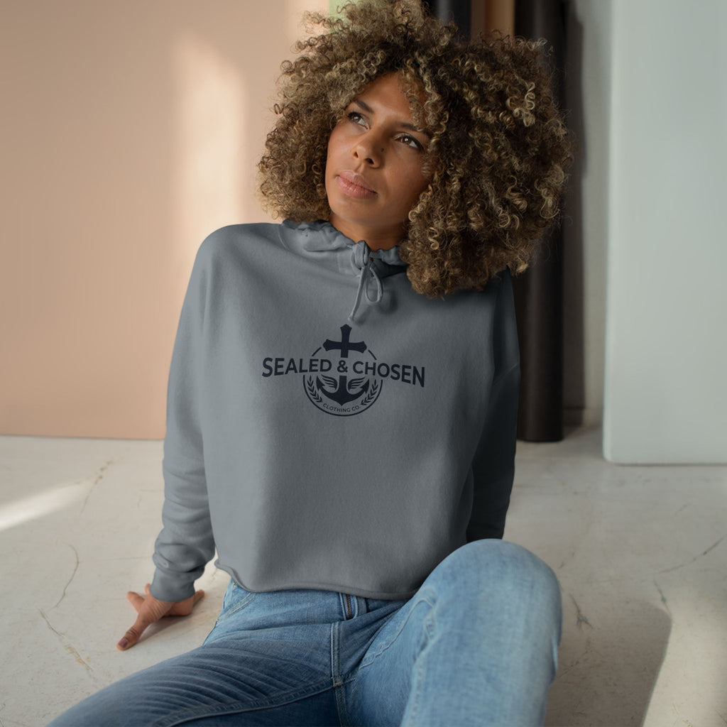 Christian Crop Hoodie — "Sealed & Chosen" Isaiah 54:17 Anchor Design