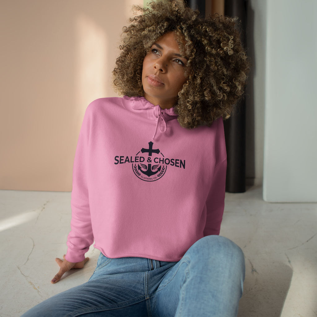 Christian Crop Hoodie — "Sealed & Chosen" Isaiah 54:17 Anchor Design