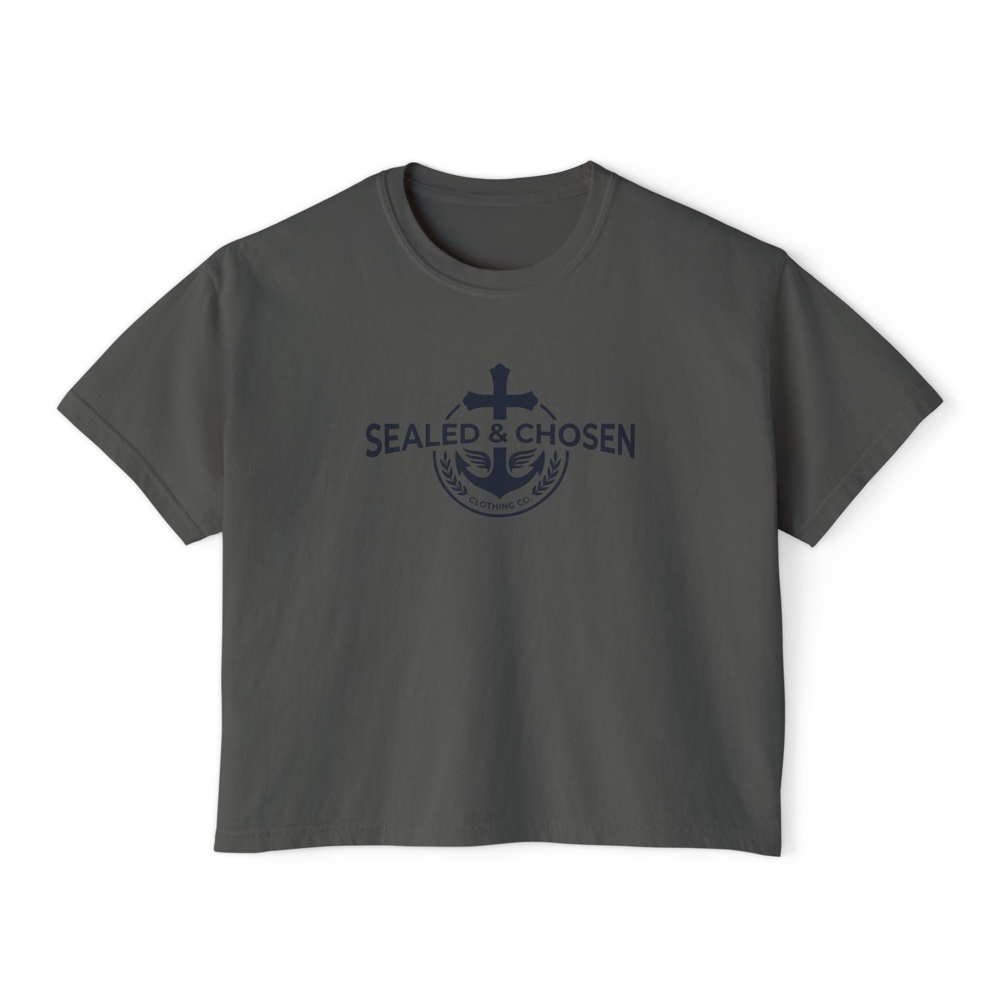 Sealed & Chosen Christian Boxy Tee — Isaiah 54:17 Faith Graphic Shirt