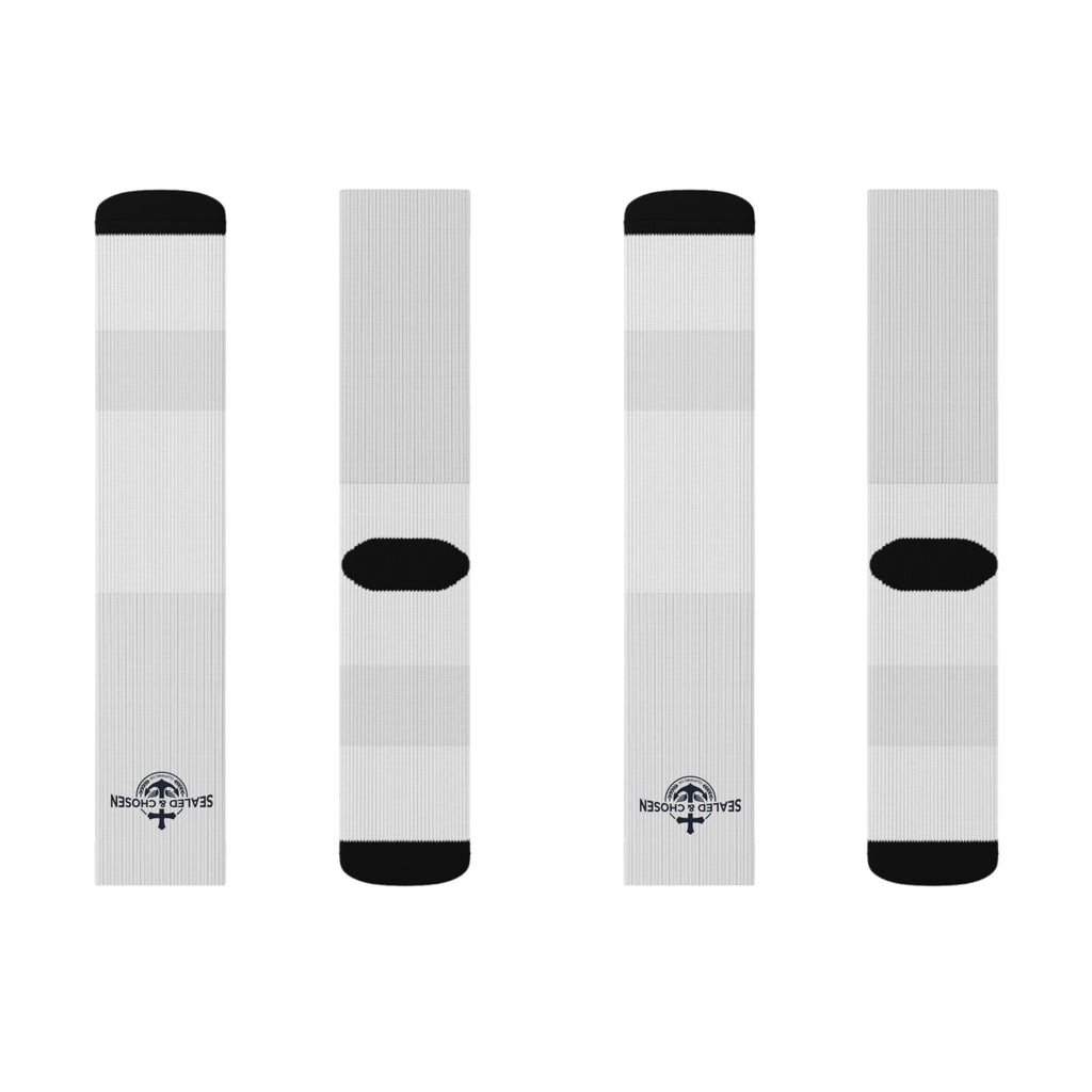 Custom Sublimation Crew Socks — Lightweight White Athletic Socks with Small Logo